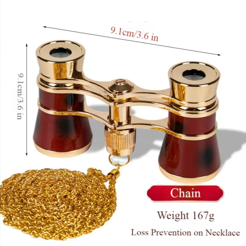 Glasses Binoculars 3x25 Theater Glasses Mini Binocular Compact with Chain Handle for Watching Opera Musical Concert