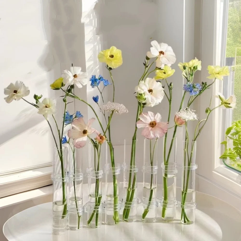 Clear Test Tubes for Plant Propagation Tube with Brush Plastic Test Tubes for Hydroponic Plants Flowers Home Office Decor