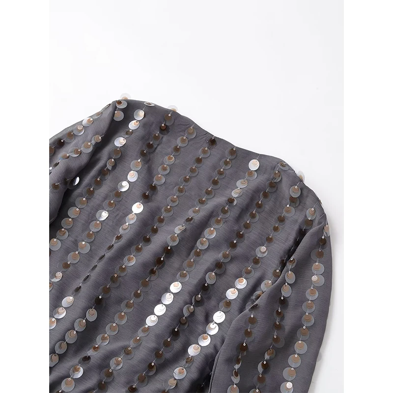 YENKYE Primavera 2026 Body de lentejuelas Sexy informal de manga larga acampanada con cuello en V cruzado para mujer