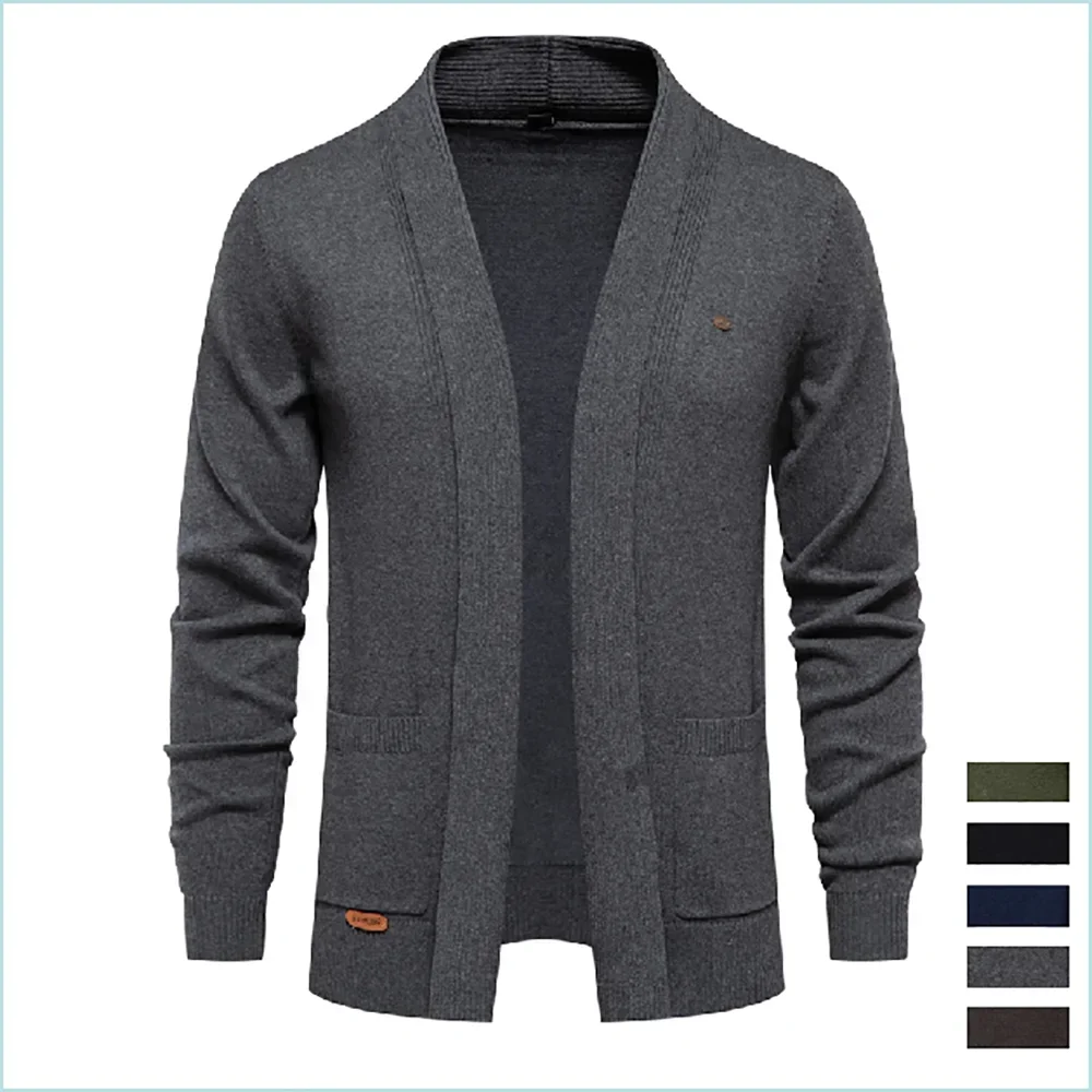 

New Brand Winter Knitted Cardigan for Men Quality Solid Mens Sweater Jacket Mandarin Collar Warm Knitted Sweaters Slim Cardigan