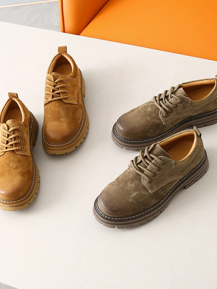 

Leather Work Boots Men's Spring Summer Anti-slip Rubber Sole round Toe Lace-Up Casual Shoes Fashionable Boots