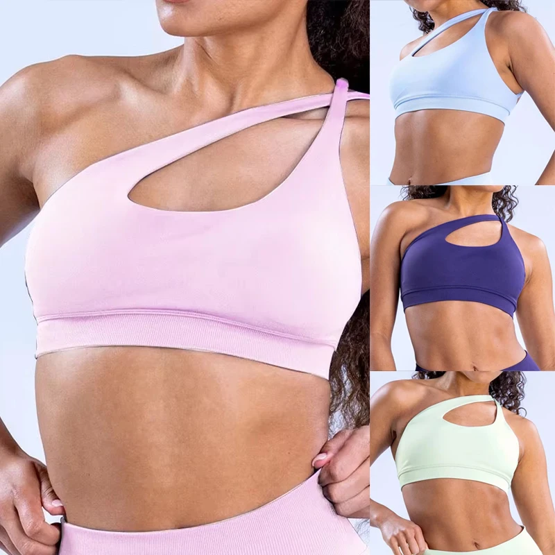 

Gym Top High Support Halter Backless Fitness Activewaer Open Back Workout Bralette Impact Seamless Women Asymmetric Sports Bra