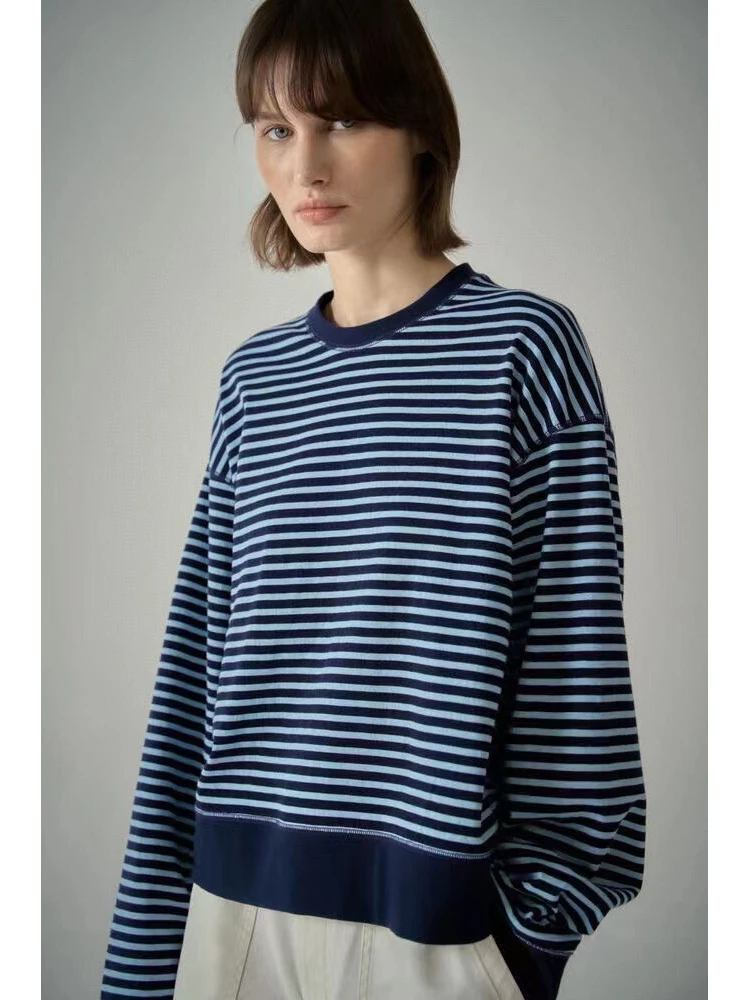 

Женская повседневная футболка Enzyme Waed с длинным рукавом, в полоску, с пэчворком, свободного кроя, с круглым вырезом, из чесаного хлопка, для весны и осени