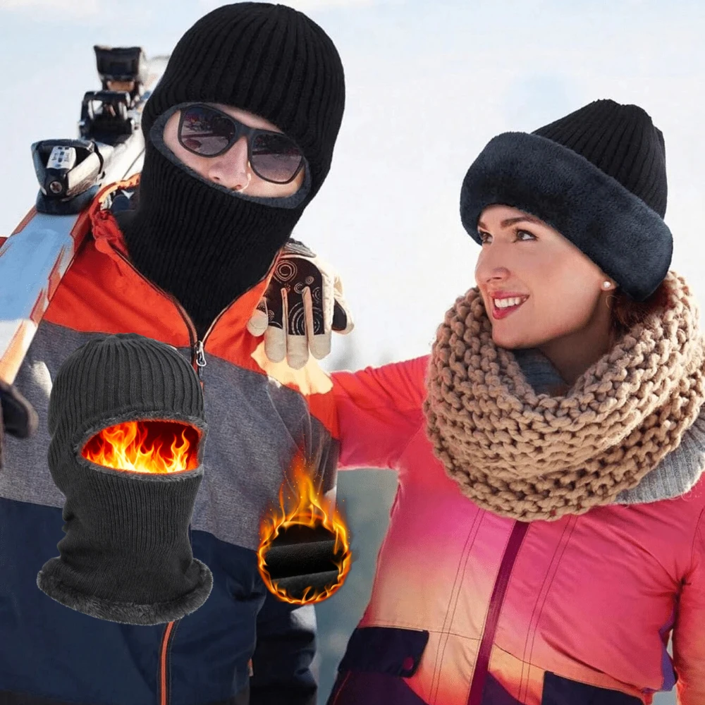 1 قطعة قبعات صوف شتوية دافئة للرجال ، قناع وجه لحماية الأذن في الهواء الطلق ، قبعة محبوكة سميكة للدراجة وشاح أقنعة مقاومة للرياح