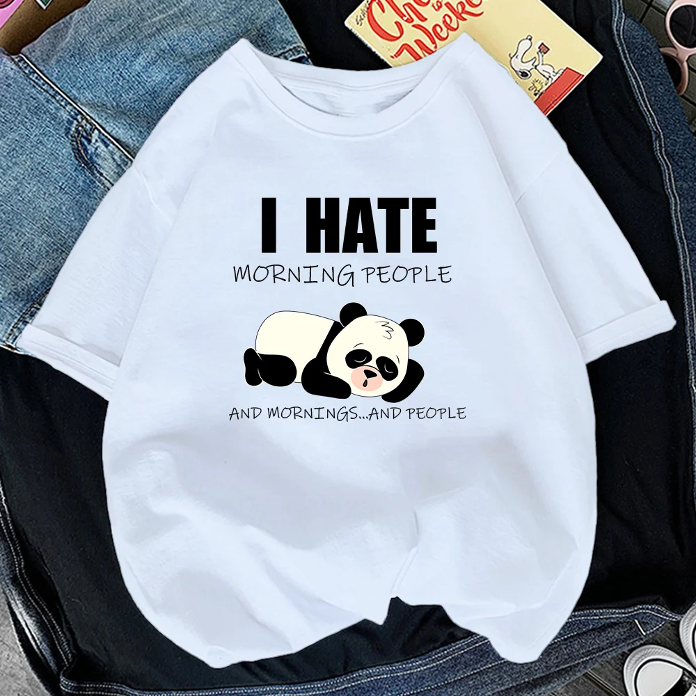 Lazy Panda I Hate Morning People Women Short Sleeve Fashion Creative All-math Clothing Street Hip Hop O-Neck Tops Womans T-Shirt