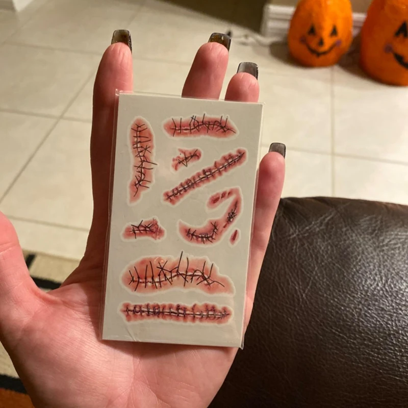 10pcs Halloween Tattoo Sticker Horror Bloody Wound Zombie Scar Waterproof Temporary Tattoos DIY Party Body Art Makeup Kids Adult image 5