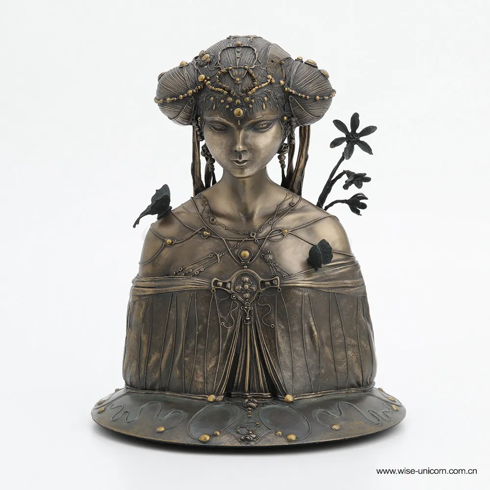 Oriental Ancient Beauty Bust Statue Antique Bronze Finish Chinese Traditional Hairstyle Lady Resin Sculpture Home Decor Ornament