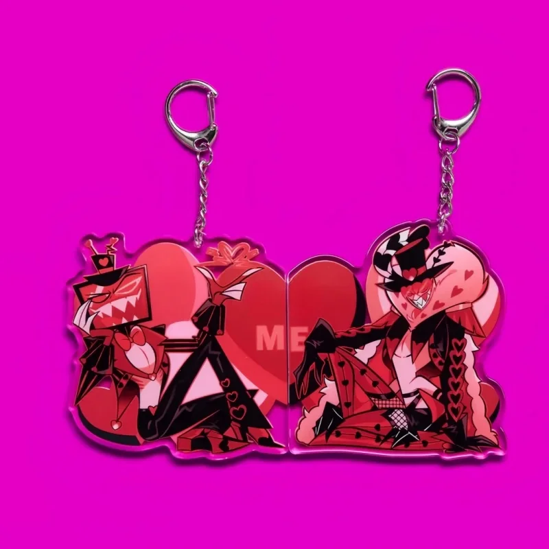 Alastor Vaggie Lucifer Anime KeyChain Charlie Angel Dust Men Key Chain for Women Fashion Figure Acrylic Keyring Pendant Gift