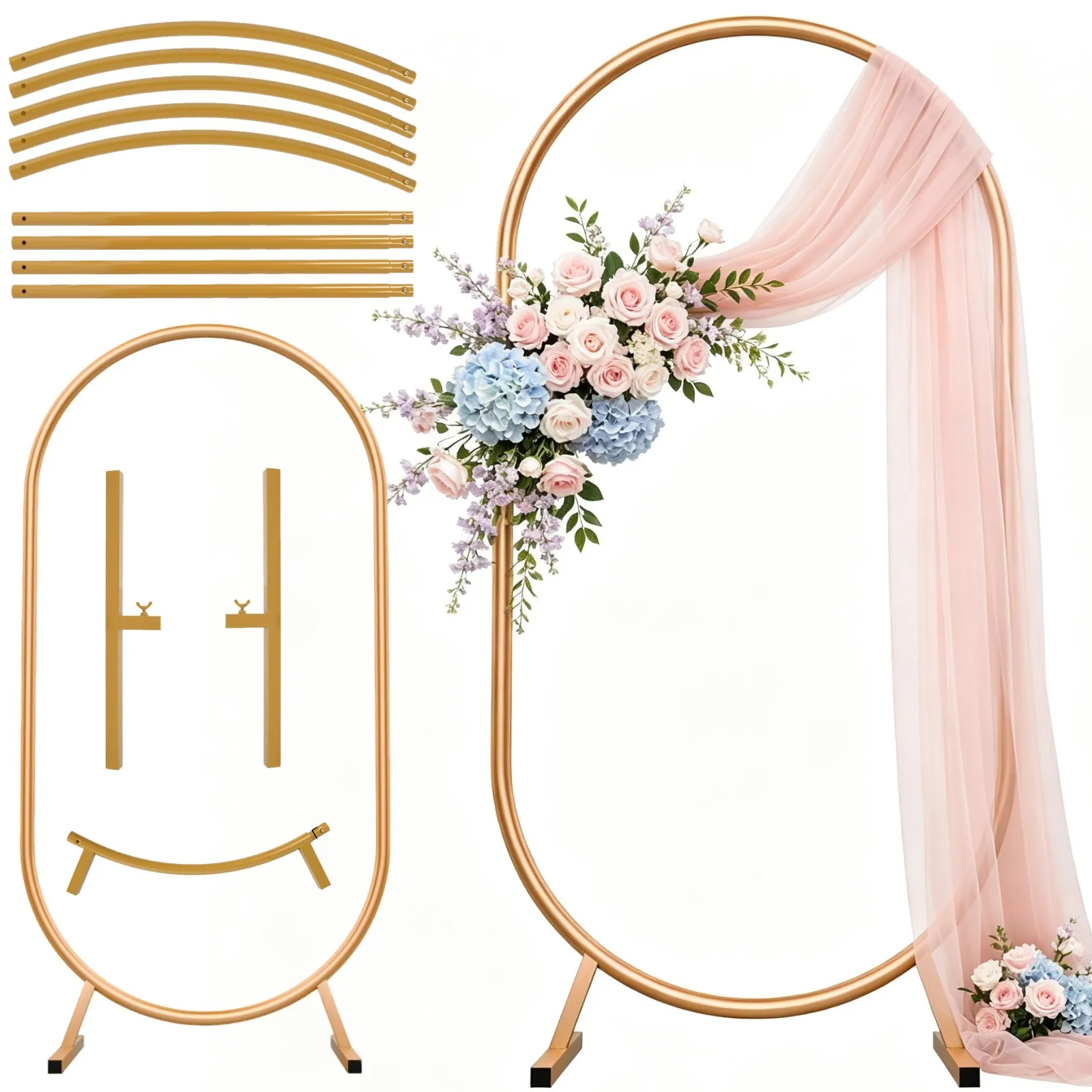 Supporto per Arco Nuziale 6-7,2ft, Arco in Metallo Dorato, Cornice Fotografica, Supporto per Arco di Palloncini per Cerimonie Nuziali, Feste di Compleanno e Decorazioni