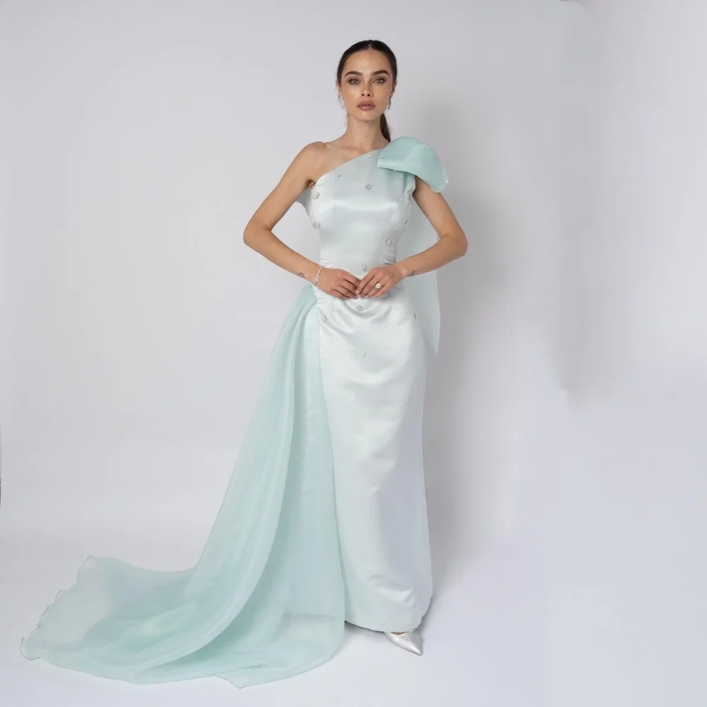 Customized Charmeuse Sequined Bow One-shoulder Trumpet Long Dresses Evening Party Gown Bespoke Occasion Elegant High Quality