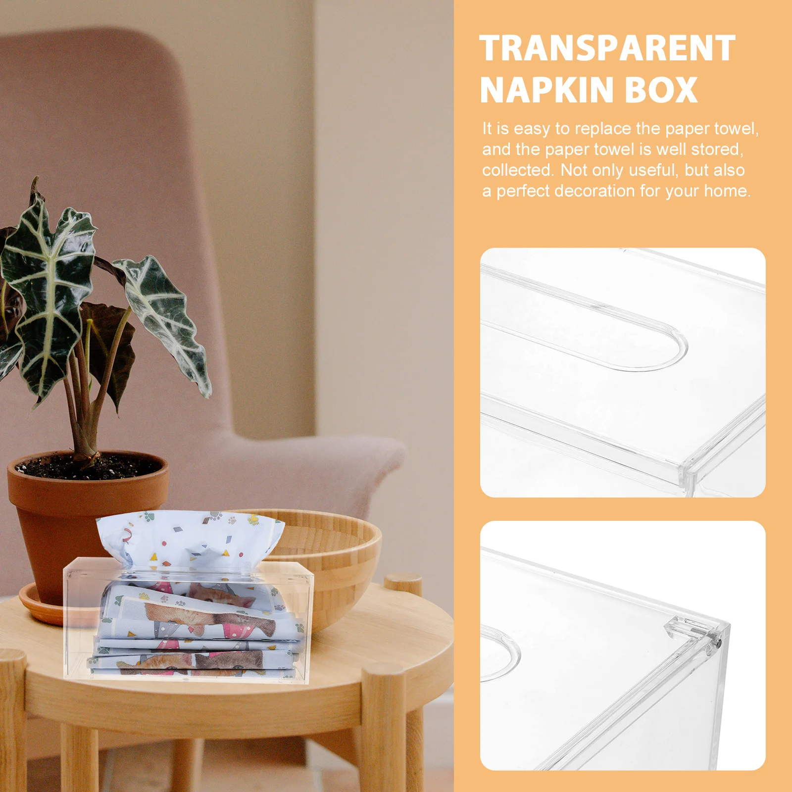 

Transparent Tissue Box Holder Sturdy Acrylic Material Chic Flip-Style Dispenser for Living Room Bedroom Office Decor Use