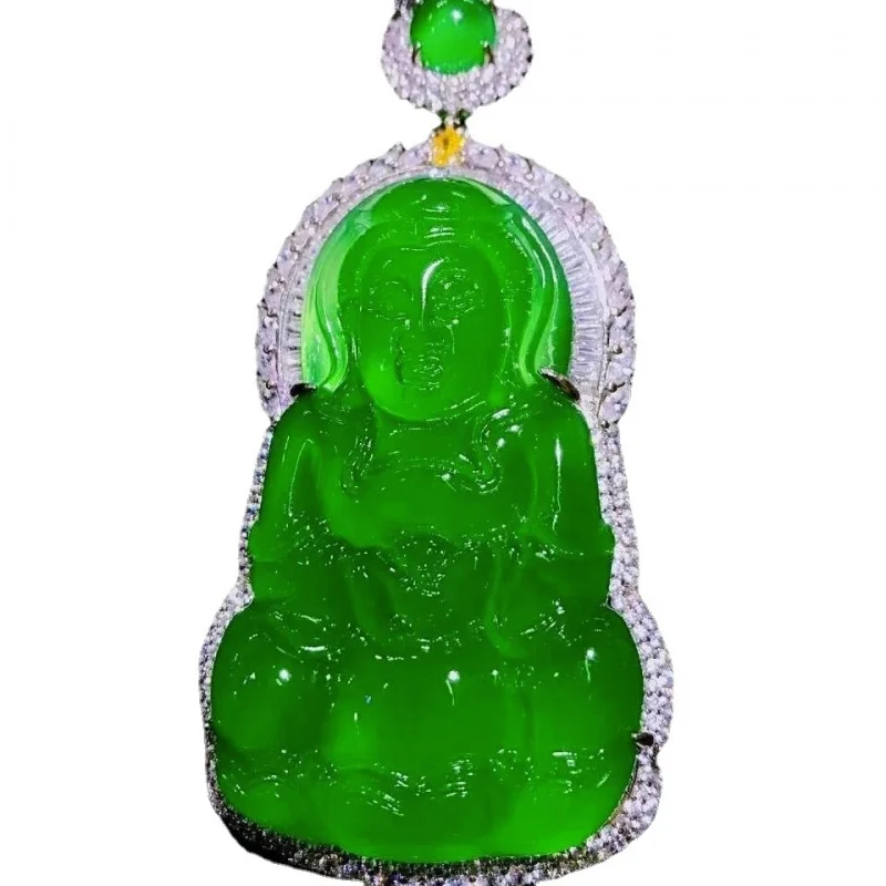 Natural Myanmar Mine Timber Jade Goddess of Mercy Pendant