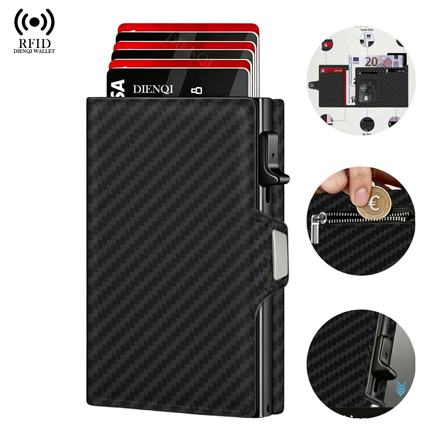 RFID Carbon Fiber Men's Card Holder Pop Up Wallet Id Credit Card Case Coin Purse Slim Cardholder Money Bag Front Pocket Wallets