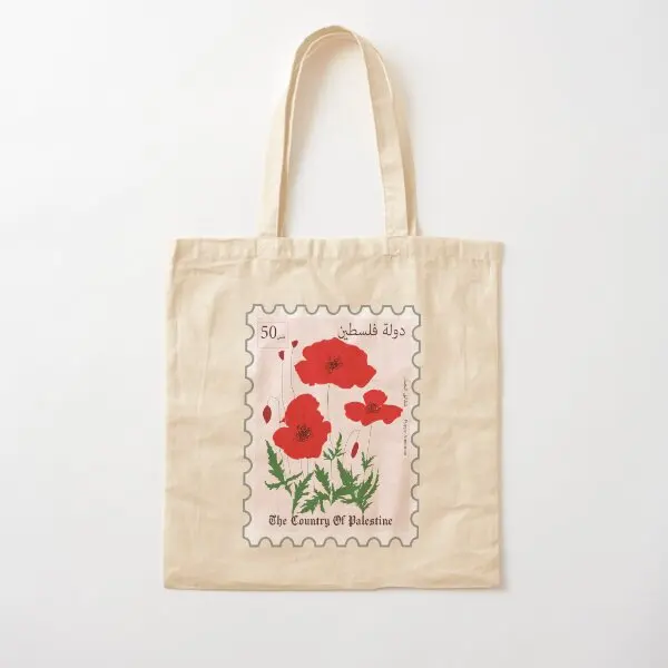 Flowers Palestinian Postage Cotton  Canvas Bag Travel Shopper Shoulder Bag Printed Grocery Casual Tote Reusable Fabric Foldable