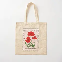 Flowers Palestinian Postage Cotton  Canvas Bag Travel Shopper Shoulder Bag Printed Grocery Casual Tote Reusable Fabric Foldable