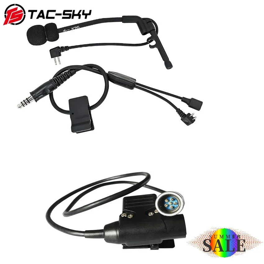 TAC-SKY Y-line kit compatible with 6-Pin U94 PTT or PELTO PTT and Comta headset microphone for COMTA outdoor hunting Headphone