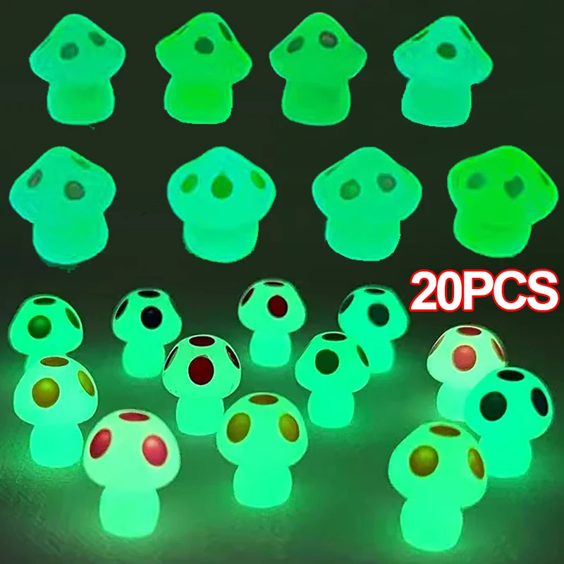 Mini Resin Mushroom Luminous Tiny Miniature 3D Glowing Figurines Micro Landscape Garden Ornaments Home Decoration DIY Crafts Toy