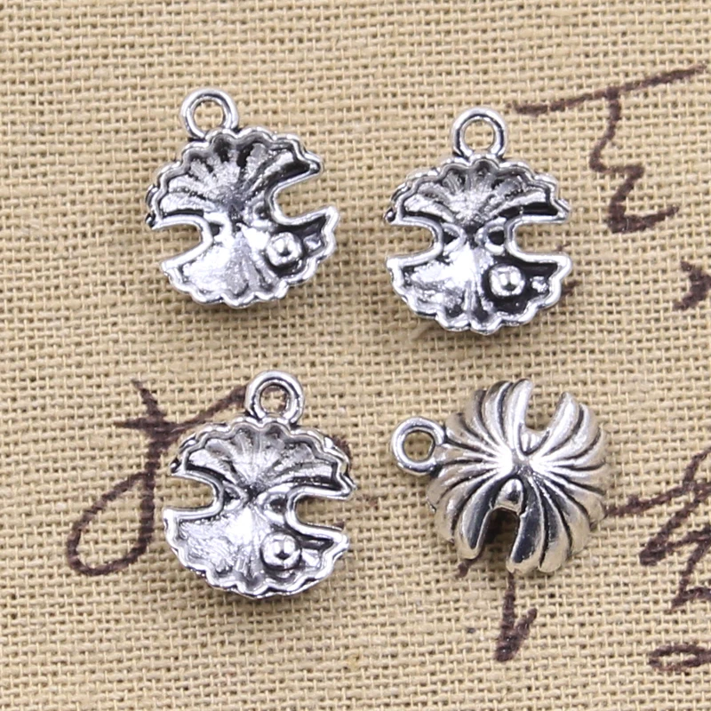 30pcs Charms Pearl Mussel Shell 15x13x6mm Antique Silver Color Pendants DIY Making Handmade Tibetan Findings