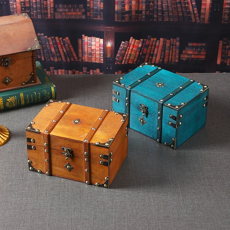 

Retro Wooden Privacy Desktop Storage Box with Lock Storage Box Key Password Boxs Small bins Wooden Box Treasure case