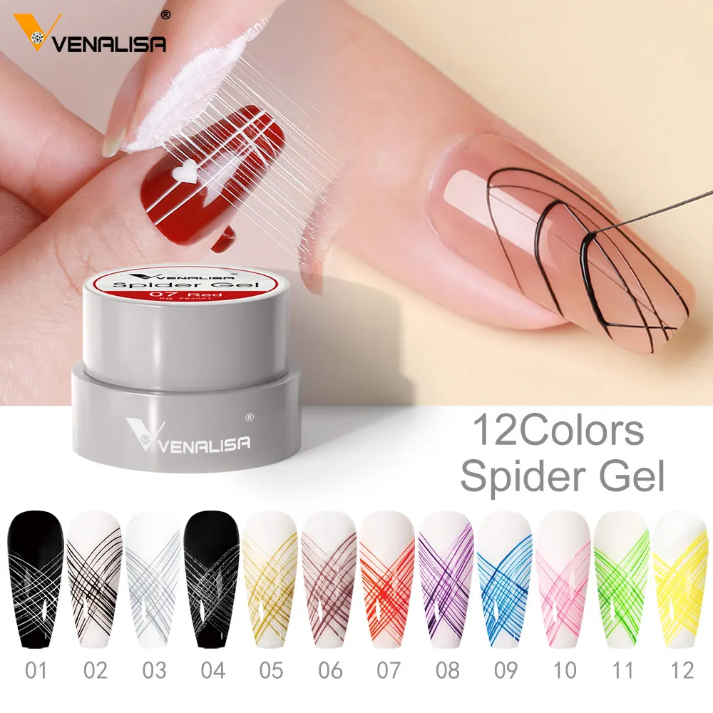 

VENALISA Spider Gel Web Varnish Painting Liner Soak Off UV LED Nowipe Nail Manicure Black White Rose Gold Sliver Color Lacquer