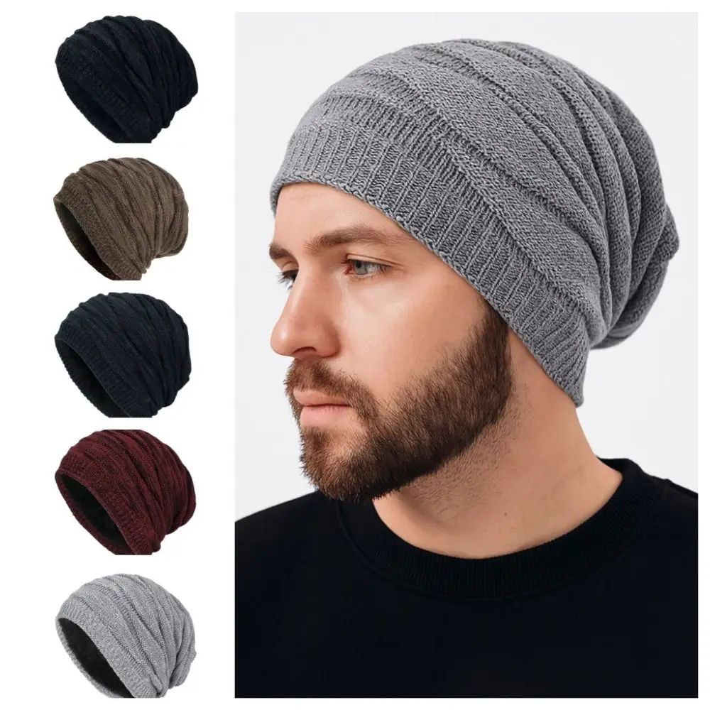 

Fashion Woolen Knitted Pullover Hat Keep Warm Coldproof Woolen Hat Ear Protection Velvet Beanies Cap Winter