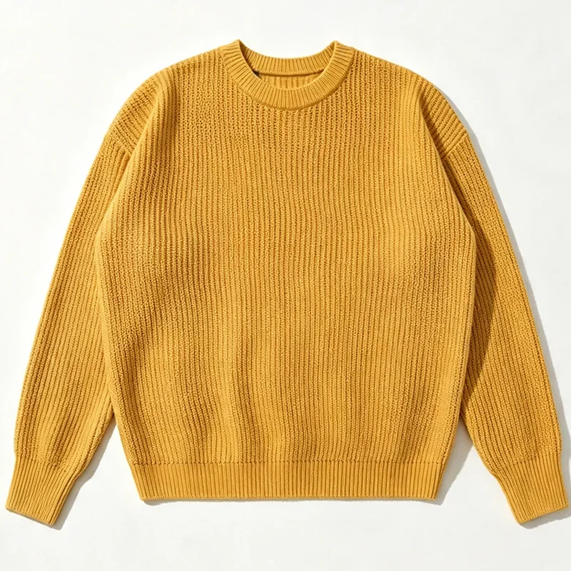 Herren Einfarbiger Strickpullover Frühling Herbst Lässige Mode Gerippte Textur Langarm Lockerer Rundhals-Strickpullover – Detail 22