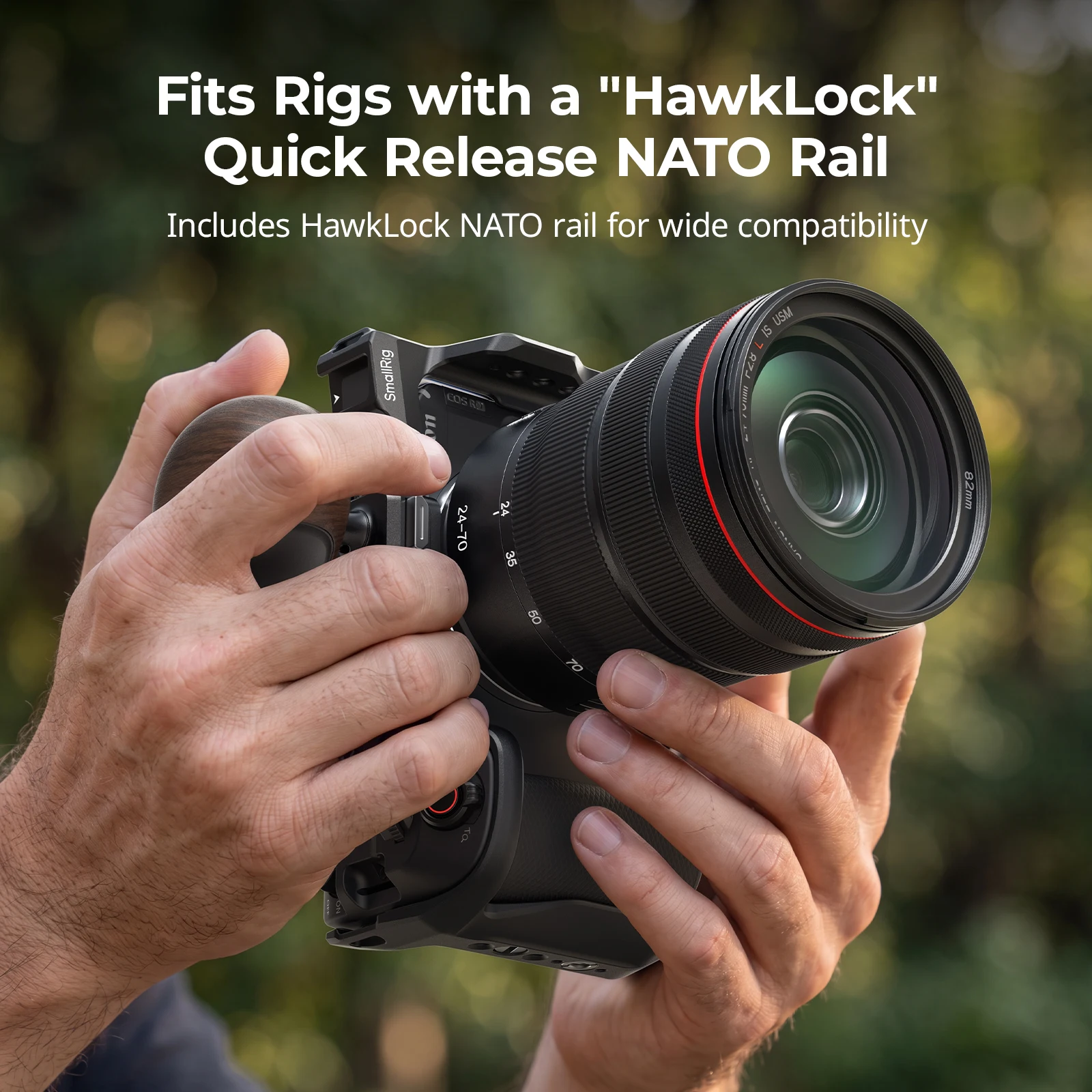 Mały drewniany uchwyt boczny SmallRig "HawkLock" H21 z szybkim mocowaniem do kamer, monitorów, klatek i płyt montażowych z szyną NATO "HawkLock" — zdjęcie produktu 3