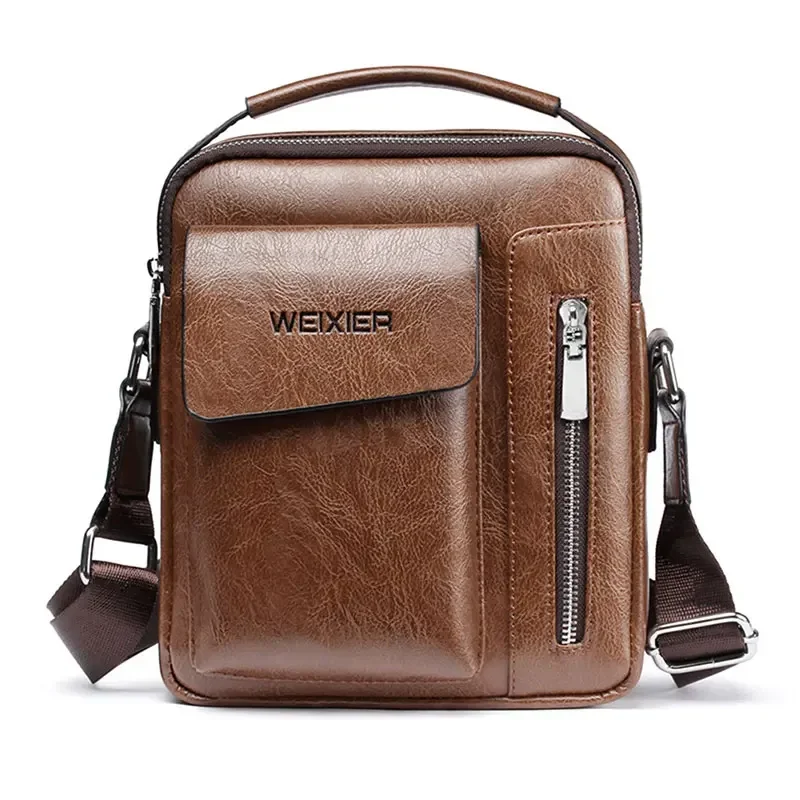 WEIXIER Men Shoulder Bags Crossbody Bags Multi-function Men\'s Handbags Capacity PU Leather Bag For Male Messenger Bags Tote Bag