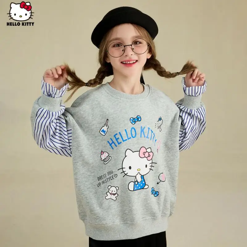 

Sanrio Hello Kitty Girl Tops Fall Spring Long Sleeves Insert Leisure Motion Kawaii Anime Fashion New Style Children Clothing Hot