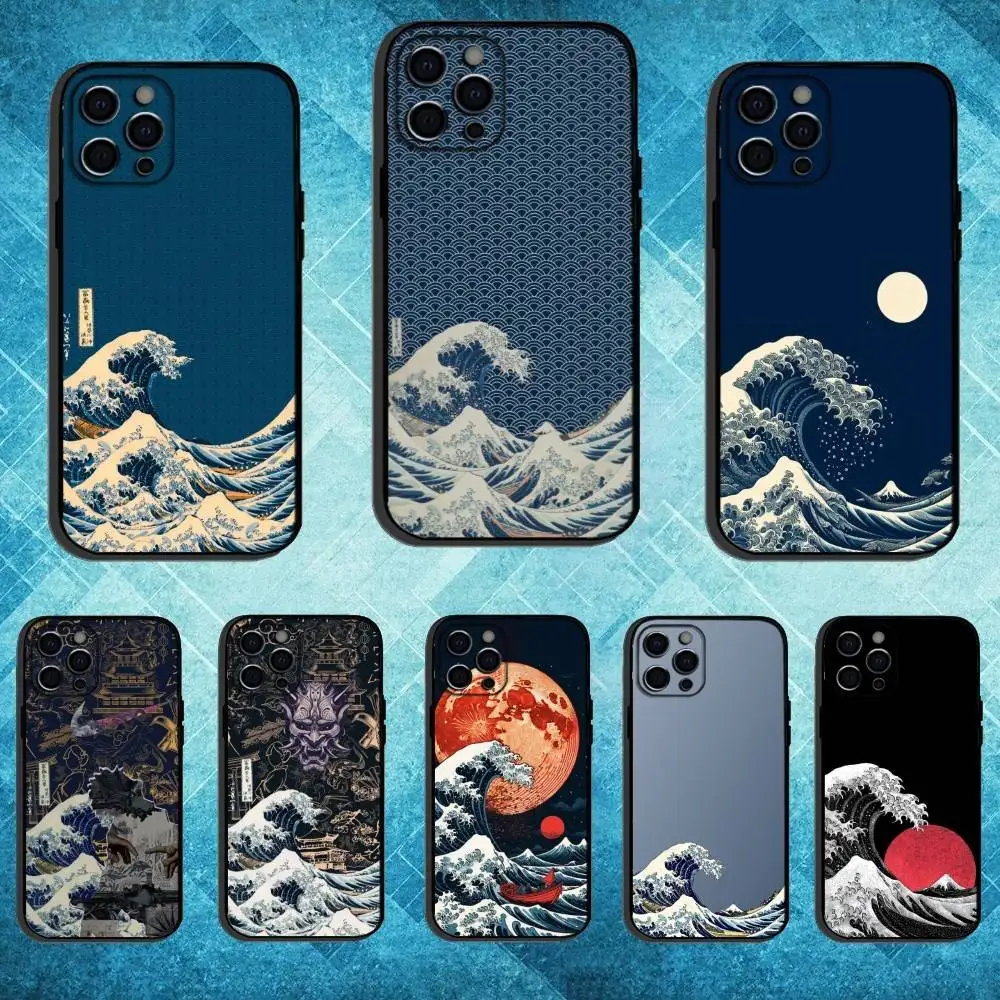 

The Great Wave off Kanagawa Phone Case For iPhone17,16,15,14,13,12,11 Plus,Pro Max Soft Black Cover