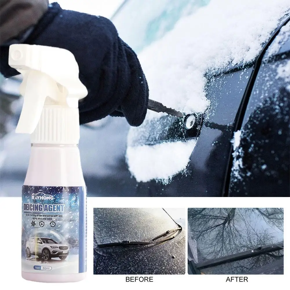 60ML Spray do usuwania lodu zimowa przednia szyba samochodu przeciwoblodzeniowy przeciwmrozowy zestaw do usuwania śniegu ochrona przed rozmarzaniem M8Z0