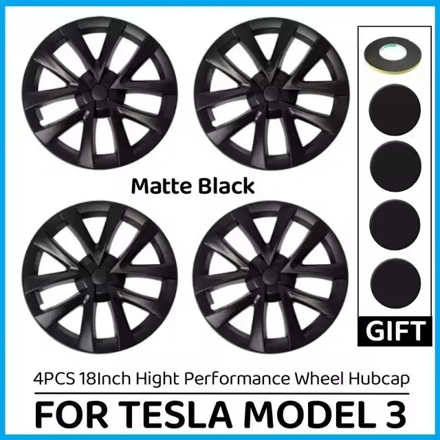 4 Stuks 18 Inch Matte Zwarte Wielversieringen Voor Tesla Model 3 2020-2023 Vervanging Wielversieringen Auto Volledige Velg Cover accessoires