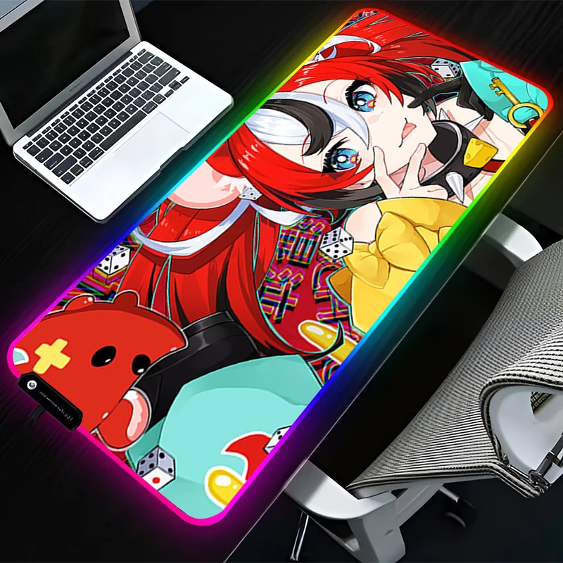 RGB LED Mouse Pad Computer Gamer Accessories Mouse Mat Rubber HD Keyboard Pad Non Slip Mousepad H-hololive Hakos Baelz Desk Mat