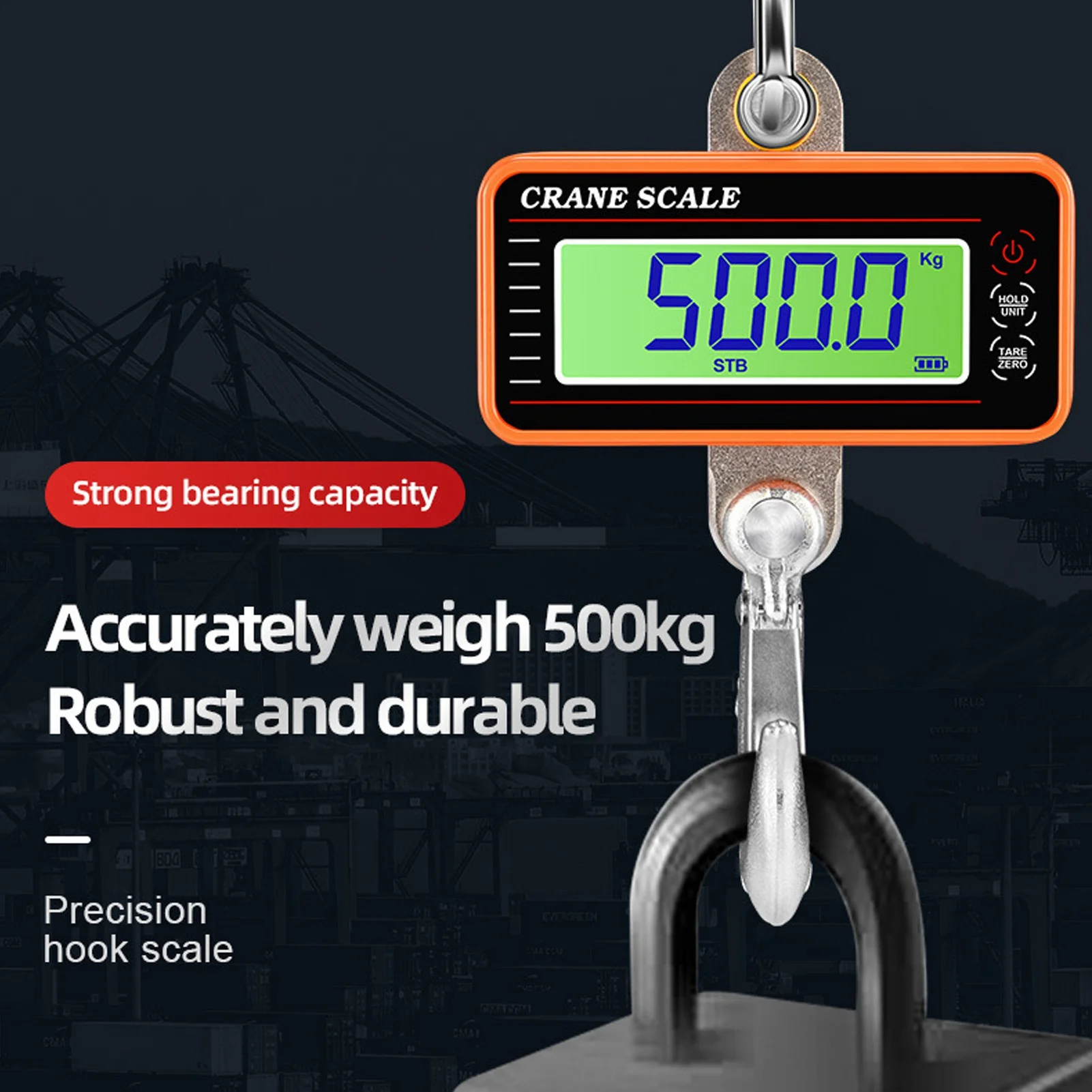 Digital Crane Scale 1500kg 3000lb Thick Carabiner Electronic Weighing Crane Scale Strong Weighing Capacity for Industrial Use