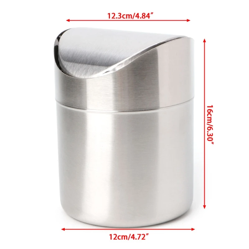 Stainless Steel Desk Trash Bin Countertop Waste Can With Swing Lid 1.5 L