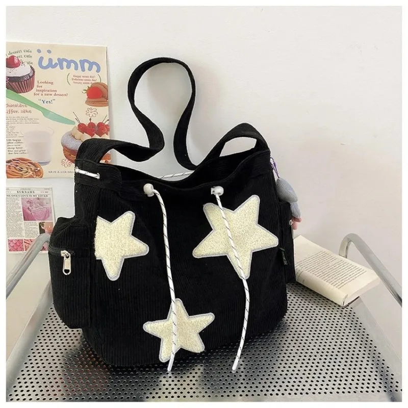 Niche Design Handbag Star Female Student Large Capacity Commuting Tote Corduroy Shoulder Crossbody Bag 2023 New