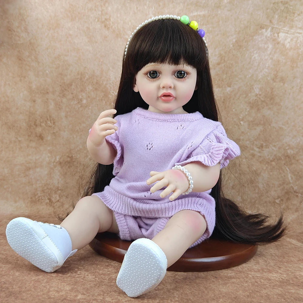 22Inch Handmade Realistic Reborn Baby Dolls Soft Vinyl Body with Toy Accessories Like a Lifelike Baby Girl Kids Birthday Gift