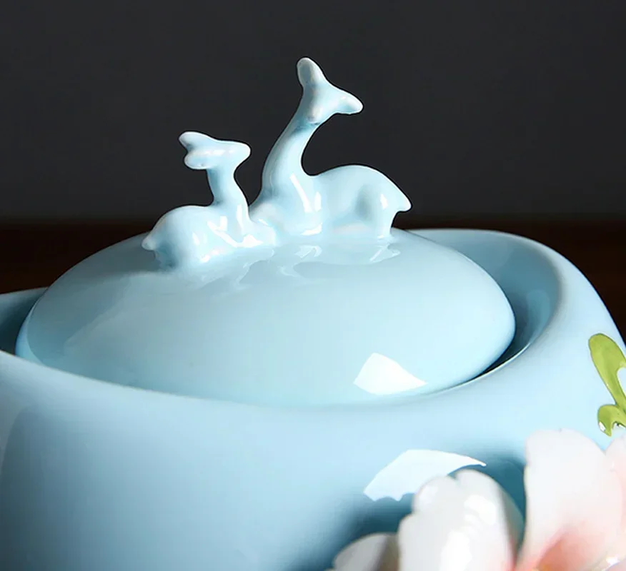 Chinese Ceramic Tea Cans Mixed Food Storage Tank Kitchen Storage Tank Coffee Tank Hand Drawn Flowers Tea Cans Home Decoration