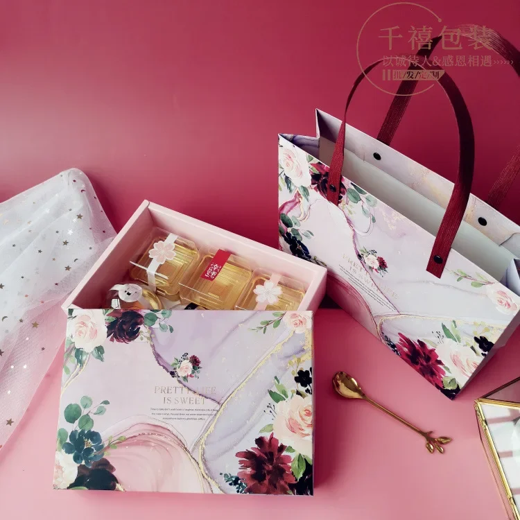 

cookie candy paper packaging red rose flower gift box wedding with handle mariage