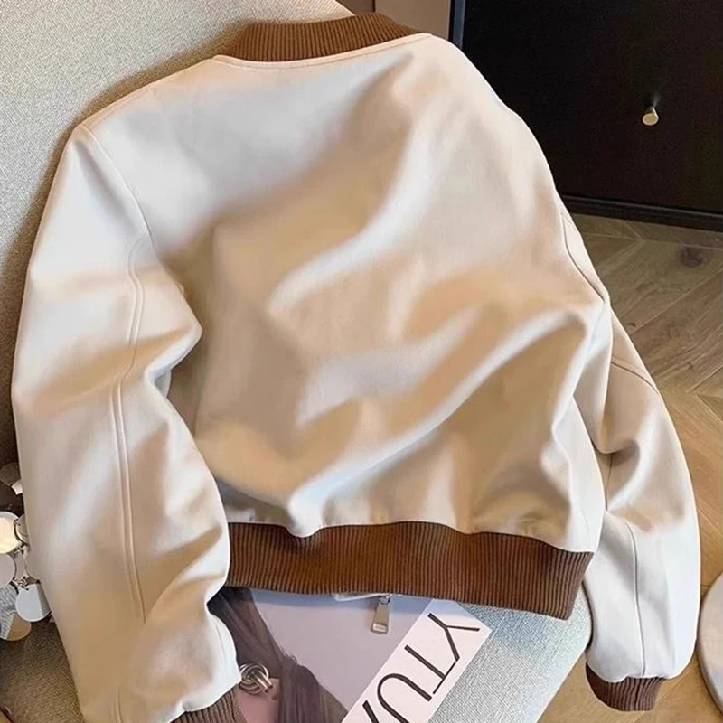 Vintage Streetwear Jacket Women Spring Autumn Zipper Patchwork Casual Coats Long Sleeve All Match Loose Simple Korean Jackets