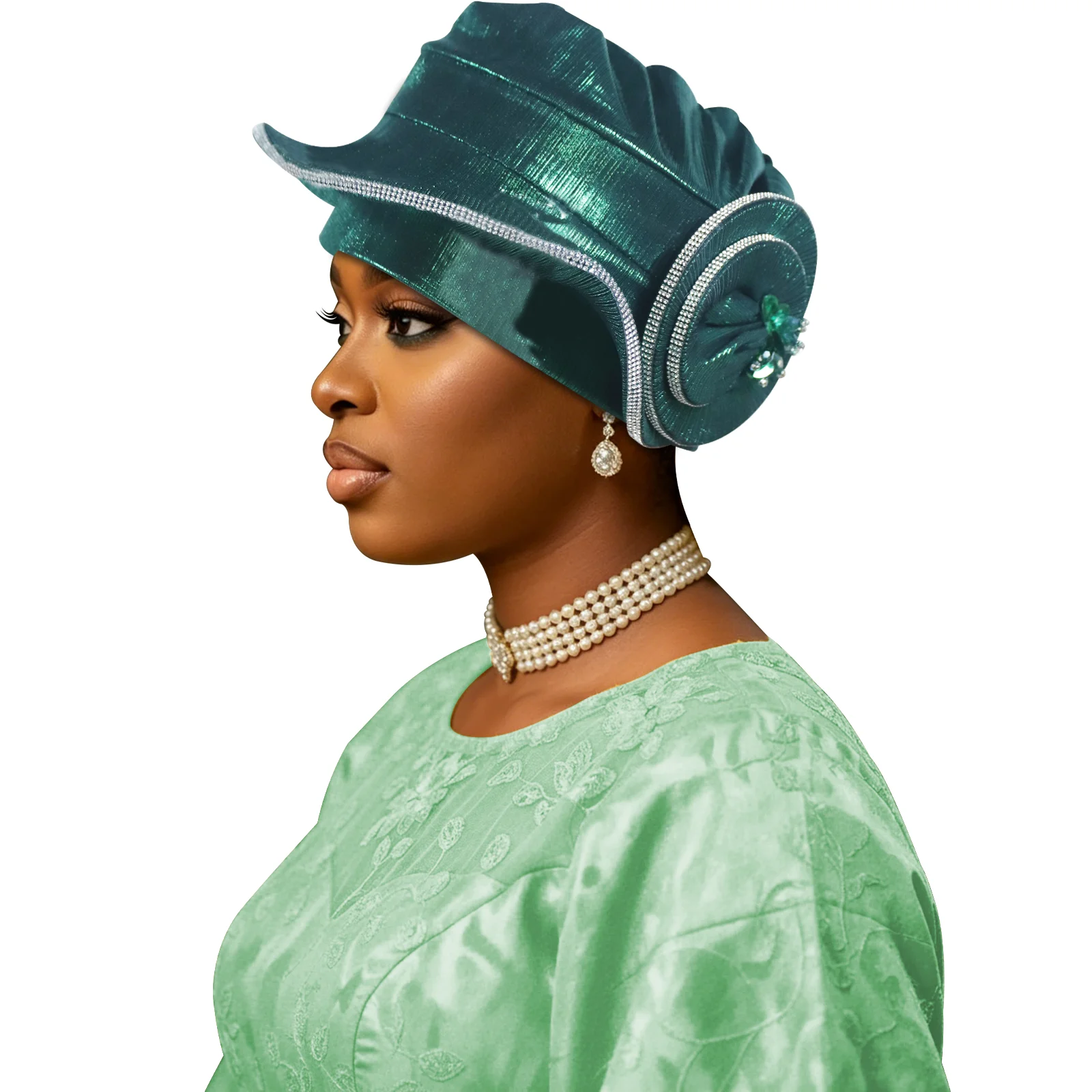 Turbante de lujo con diamantes de imitación en espiral para mujer, pañuelo africano, Auto Gele, turbantes femeninos, accesorio para la cabeza Gele para bodas nigerianas
