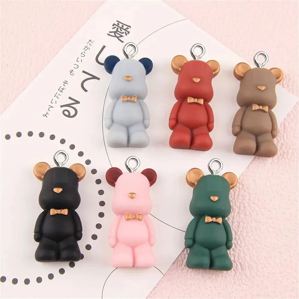 10pcs Kawaii Bow Bear Resin Pendants, Lovely Sweet Charms Supplies for Handmade Necklace Earring Phone Case Keychain Handbag
