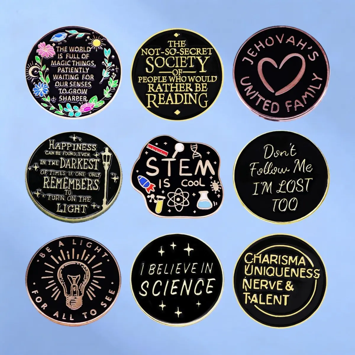 Inspirational Quote & STEM Slogan Enamel Lapel Pins, Funny Text Brooch Badges for Backpack Clothing DIY Decor Accessories