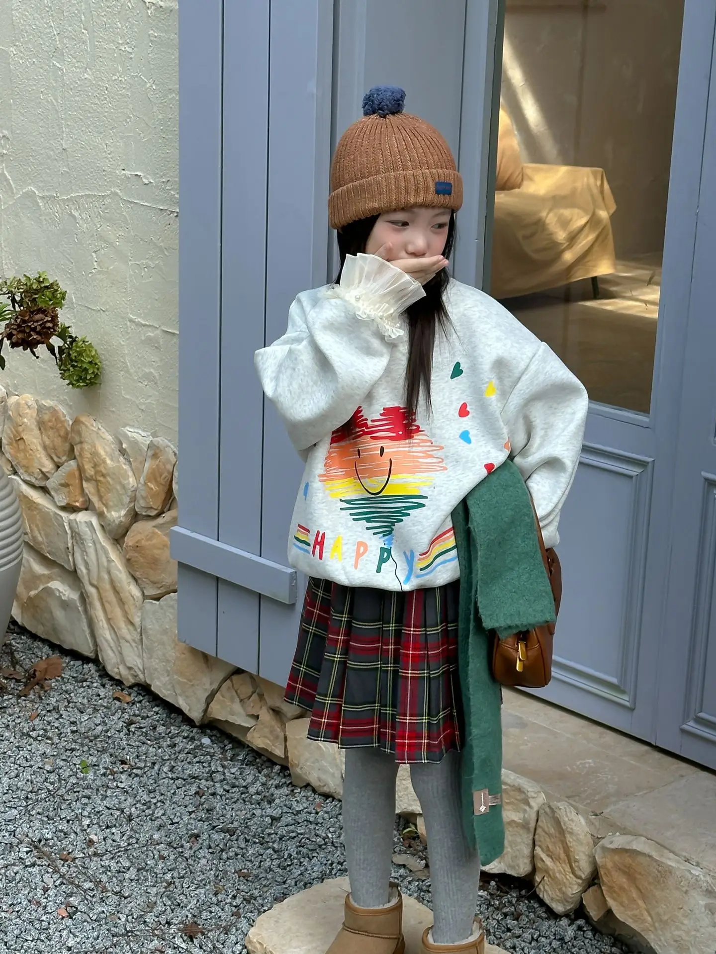 Children Red Skirt 2024 Winter New Girls Color Plaid Pleated Skirt Korean Version Female Treasure Skirt Korean Simple Style