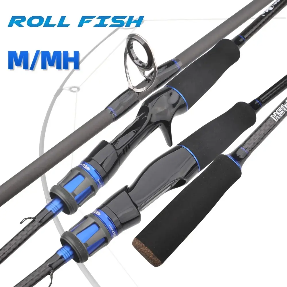 ROLLFISH 2 Tips Power M/MH Spinning Casting Carbon Fiber Lure Fishing Rod Freshwater Saltwater Bass Fishing Rod 1.68-2.7m