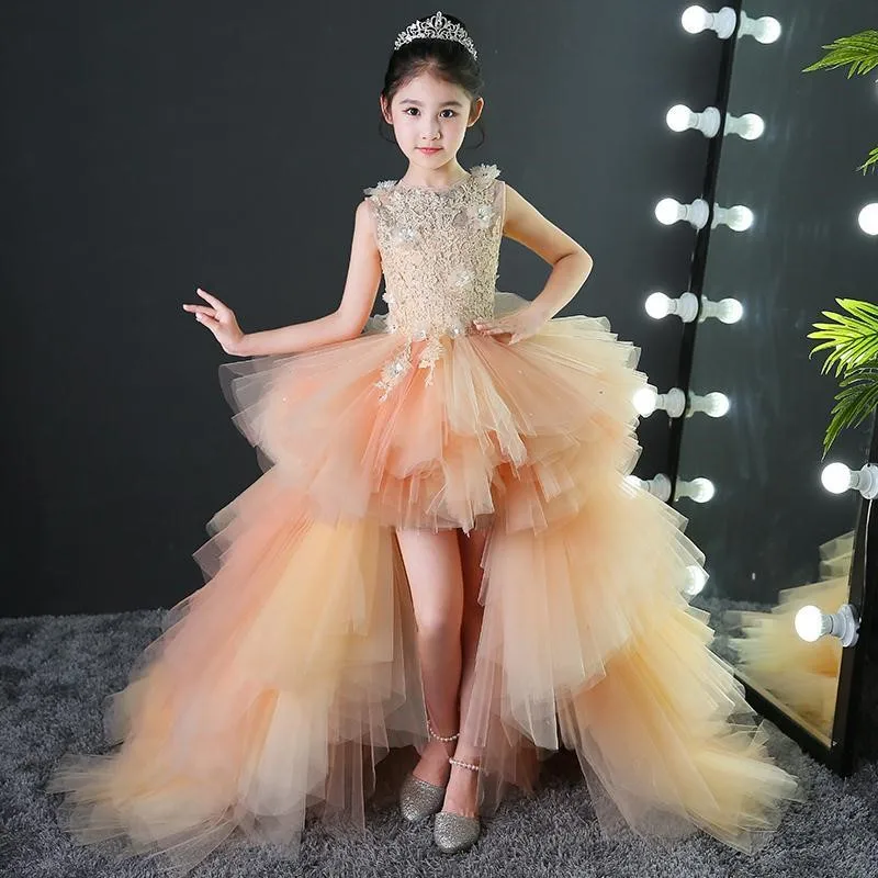 

New Children's Lace Evening Dress Princess Dress Girls' Sleeveless Wedding Skirt Kids' Birthday Piano Performance Dress LJ665