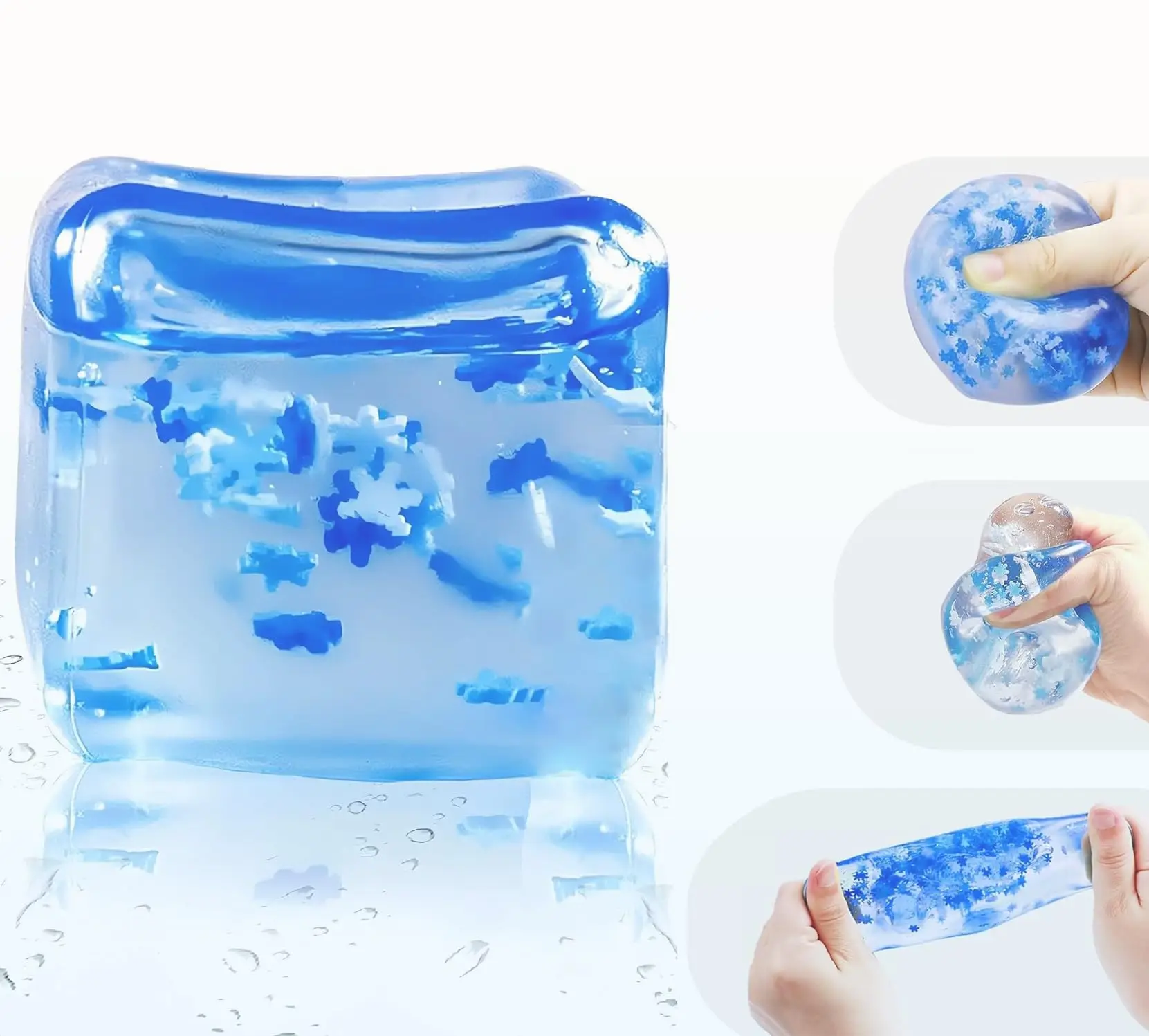 Squishy Stress Cube Gel Fidget Toy - Zintuiglijk Sneeuwvlokspeelgoed voor kinderen en volwassenen, perfect voor klas- en kerstcadeaus