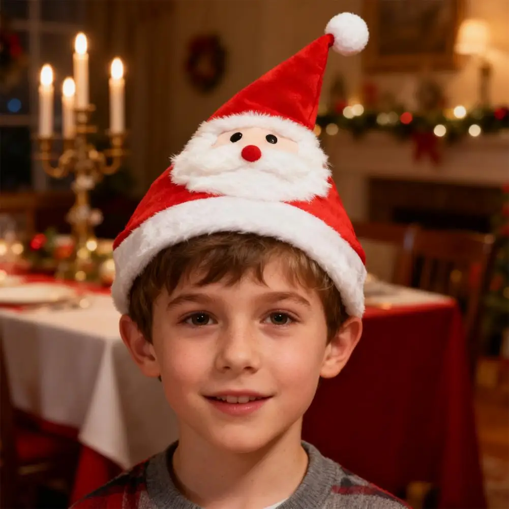 Holiday Cheer Hat Santa Hat Soft Plush Christmas Hat with Light Sound Show Singing Light-up Plush Holiday Party Costume