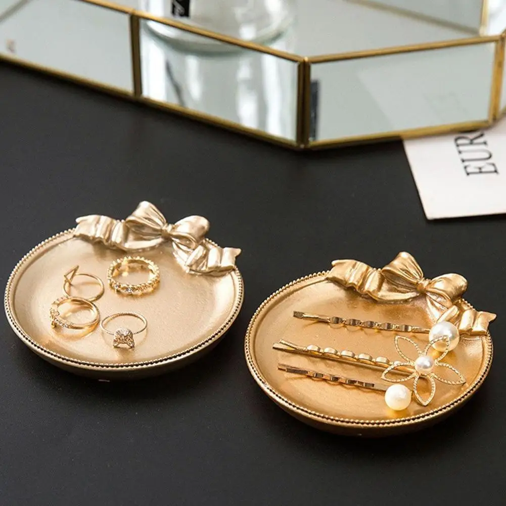 Bow Resin Jewelry Tray Matte Gold Ring Dish Trinket Holder Vintage Style Storage Organizer for Rings Earrings Necklaces Hairpins