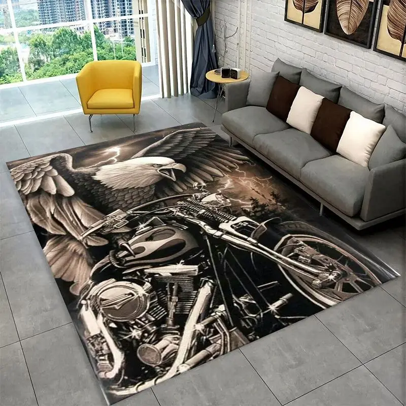 Retro H-Harleys Racing Moto Non-Slip Area Rug for Living Room,Bedroom,Playroom,Soft Carpet Floor Mat Home Decor Rug  Room view 3